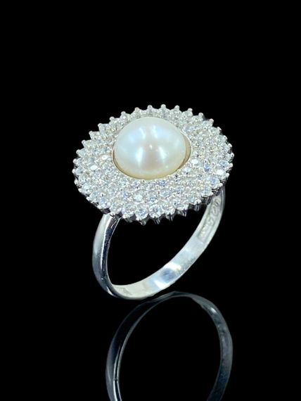 New Gold Model 925 Sterling Silver Ring With Pearl Stone - photo 1