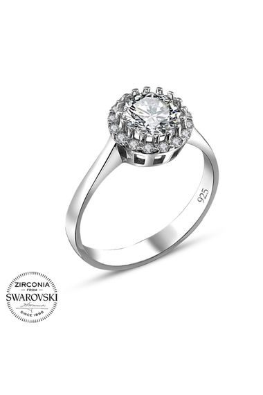 Сертифіковане кільце зі срібла 925 з монтажем Swarovski, хімічна обробка білим родієм, 1 рік гарантії, стильний дизайн для елегантності - фото 2