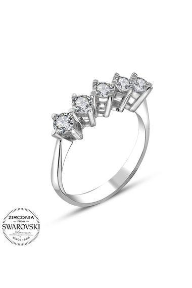 Сертифікований кільце з 5 каміннями Swarovski, 925 срібло, важить 5.05 г, покриття родієм, доступні розміри 10-22 - фото 2