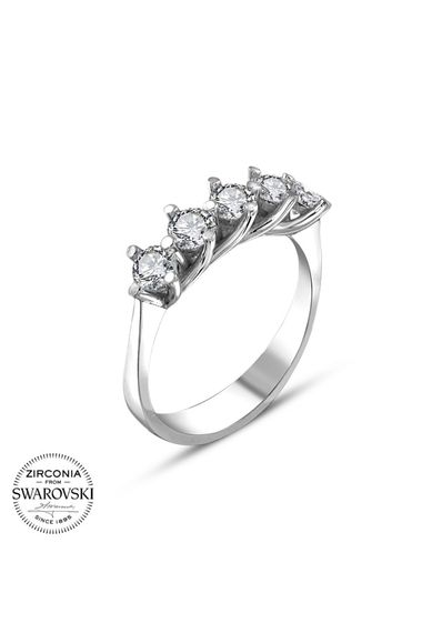 Сертифіковане кільце з п'яти каменів Swarovski, 925 срібло, білого родію, вага 5.05 г, різні розміри 10-22 - фото 2