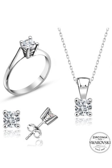 Certified Swarovski 3 mm Solitaire 925 Silver Set Set - photo 2