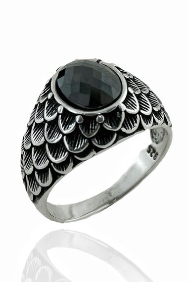 Black Onyx Stone Eagle Pattern 925 Sterling Silver Ring - photo 1