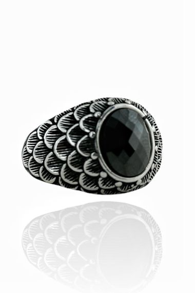 Black Onyx Stone Eagle Pattern 925 Sterling Silver Ring - photo 2