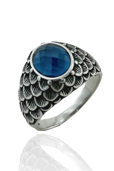 Navy Blue Zircon Eagle Patterned 925 Sterling Silver Men's Ring - photo 1