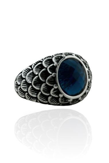 Navy Blue Zircon Eagle Patterned 925 Sterling Silver Men's Ring - photo 2