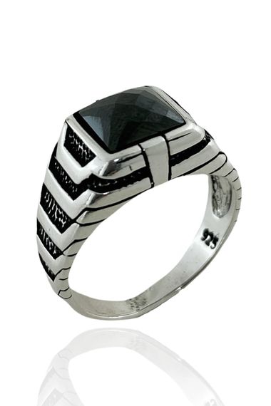 Polite Stylish Simple Square Onyx Stone Black 925 Sterling Silver Men's Ring - photo 1