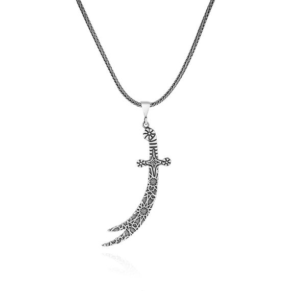 Embroidered Zülfikar Kılınç Hz.Ali 60 cm 925 Sterling Silver Necklace