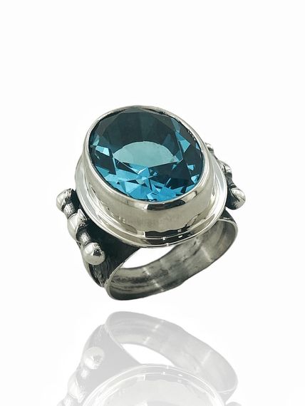 925 Sterling Silver Handmade Special Aquamarine Natural Stone Men's Ring - photo 3