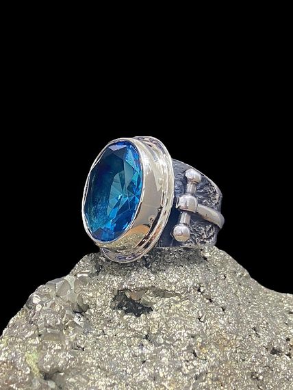 925 Sterling Silver Handmade Special Aquamarine Natural Stone Men's Ring - photo 4