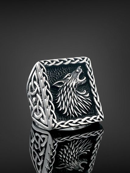 925 Sterling Silver Wolf Head Special Design Stone Free Men's Ring - photo 1