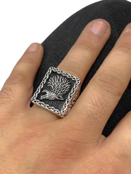 925 Sterling Silver Wolf Head Special Design Stone Free Men's Ring - photo 3