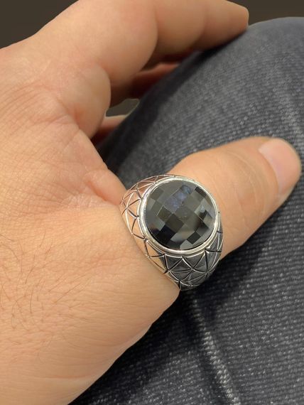 925 Sterling Silver Plain Plain Onyx Stone Men's Ring - photo 3