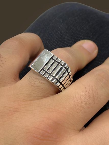 925 Sterling Silver Embroidered Very Stylish Men's Ring Without Stone - photo 3