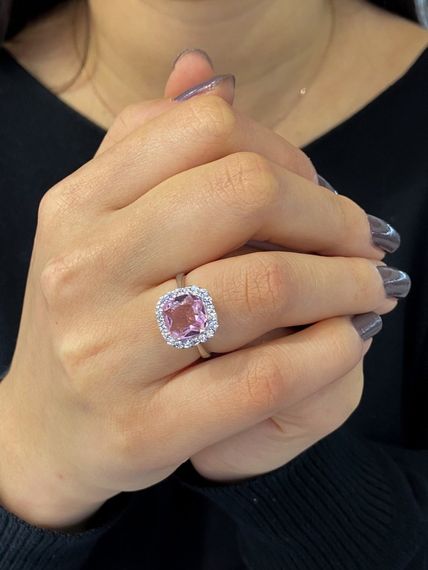 Üst Kalite Baget Pink Quartz Pırlanta Modeli 925 Gümüş Yüzük - fotoğraf 2