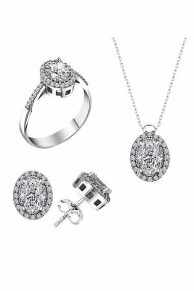 Certified Swarovski Stone Oval Cut 925 Silver Set Set - photo 1