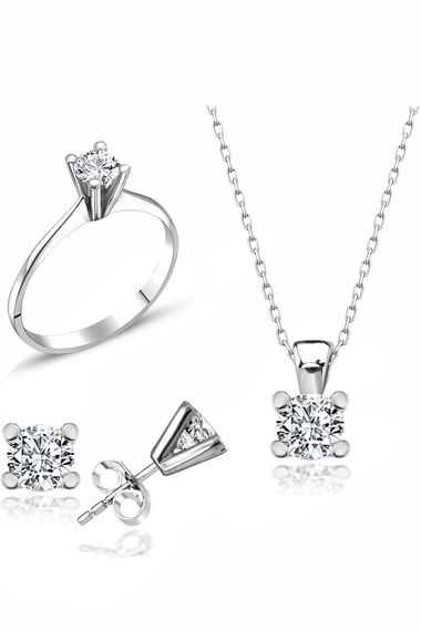 Certified Swarovski Stone Elegant Solitaire 925 Silver Set Set - photo 1