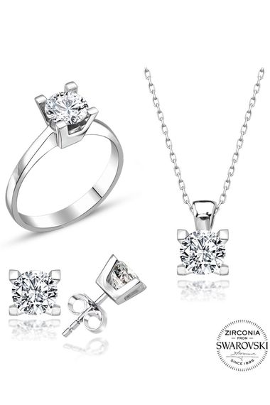 Certified Swarovski Stone Classic Solitaire 925 Silver Set Set - photo 2