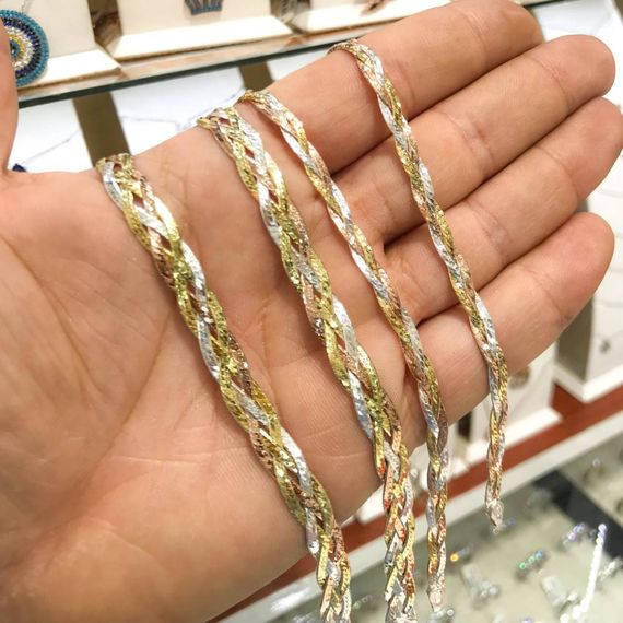 شقة كليوباترا محبوكة فضة حنين سوار ثلاثة ألوان - صورة 3