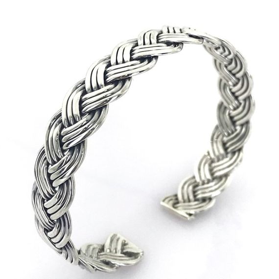 سلة القش الحياكة اليدوية الإسبانية للجنسين سوار الفضة الإسورة - صورة 1