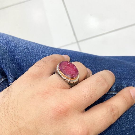 Genuine Natural Ruby Stone Hand Made Sterling Silver Men's Ring - photo 4