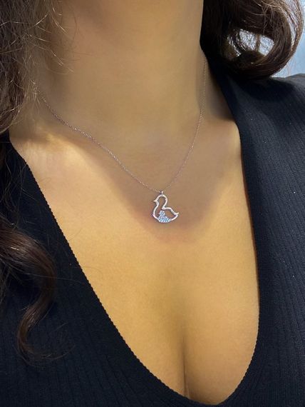Sertifikalı Swarovski Taşlı Civciv Annelik 925 Gümüş Kolye - fotoğraf 2