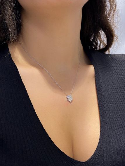 Swarovski Taşlı Sertifikalı Dört Yaprak Yonca 925 Gümüş Kolye - fotoğraf 1