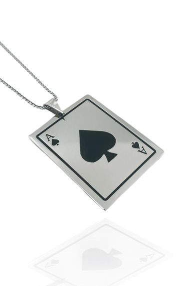 إنتاج تصميم خاص من أوراق لعب البستوني 60 سم قلادة فضية عيار 925 - صورة 2