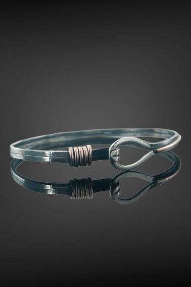 Аутентичний браслет з 925 срібла чоловічий, ручна робота, 68 мм, 4 мм товщина, високоякісне виконання - фото 1