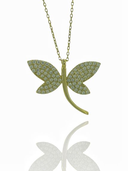 14 Ayar Altın Üst Kalite Özel Tasarım Yusufçuk Kelebek Kolye - fotoğraf 3