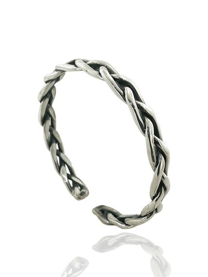 Браслет з 925-ї срібної нитки ручної роботи, дві товсті витки, унісекс, вага 24,10 г, діаметр 66 мм, ширина 10 мм, кольору срібло - фото 2