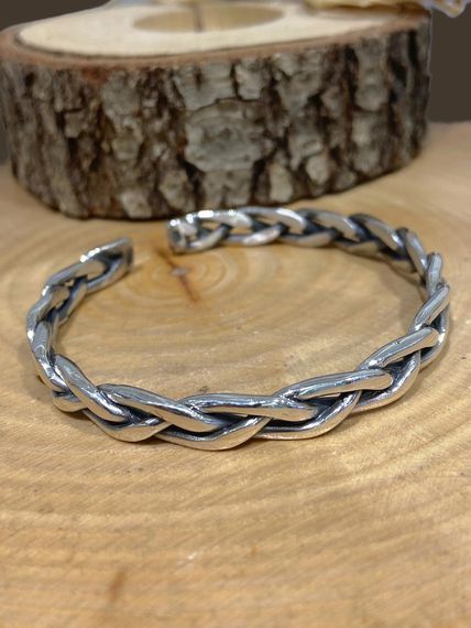 Браслет з 925-ї срібної нитки ручної роботи, дві товсті витки, унісекс, вага 24,10 г, діаметр 66 мм, ширина 10 мм, кольору срібло - фото 3