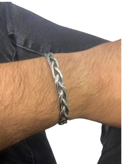 Браслет з 925-ї срібної нитки ручної роботи, дві товсті витки, унісекс, вага 24,10 г, діаметр 66 мм, ширина 10 мм, кольору срібло - фото 4