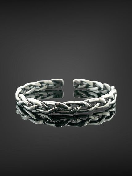 Браслет з 925-ї срібної нитки ручної роботи, дві товсті витки, унісекс, вага 24,10 г, діаметр 66 мм, ширина 10 мм, кольору срібло - фото 1