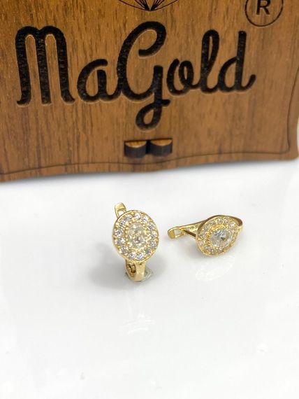 Серебряные детские серьги из 8-каратного золота с цирконами, 1,15 г, размер 6 мм, желтое золото, сертификация, местное производство