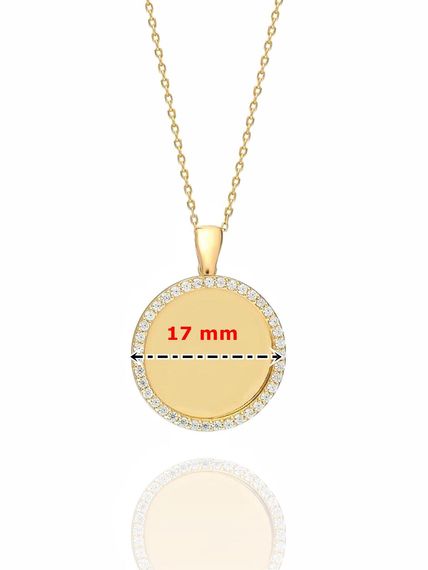 Золотий кулон з дзеркальною плакою 14 карат, вага 3.25 г, з цирконом, довжина 42 см, сертифікований, місцеве виробництво - фото 4