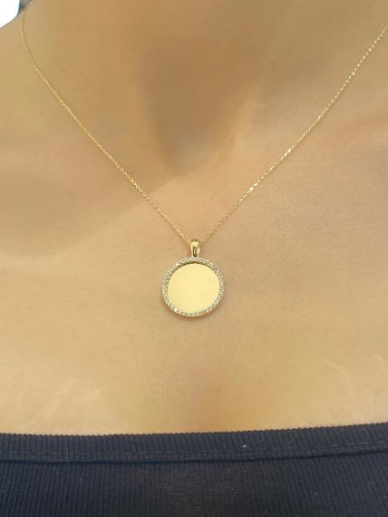 Золотий кулон з дзеркальною плакою 14 карат, вага 3.25 г, з цирконом, довжина 42 см, сертифікований, місцеве виробництво - фото 1