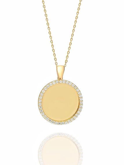 Золотий кулон з дзеркальною плакою 14 карат, вага 3.25 г, з цирконом, довжина 42 см, сертифікований, місцеве виробництво - фото 2