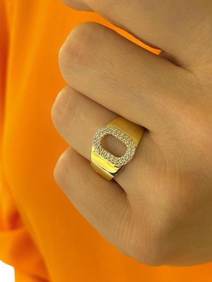 14K Gold O Letter Top Quality Trend Letter Ring - photo 2