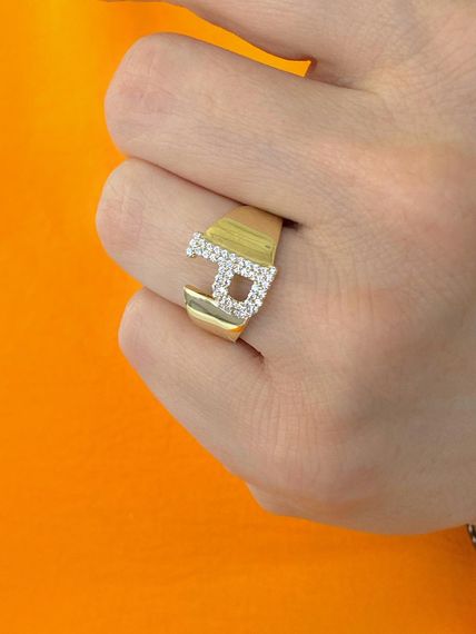 Кольцо из 14-каратного золота с буквой P, высокое качество, модный дизайн, с цирконами, цвет желтого золота, размер 10-24 - фото 2