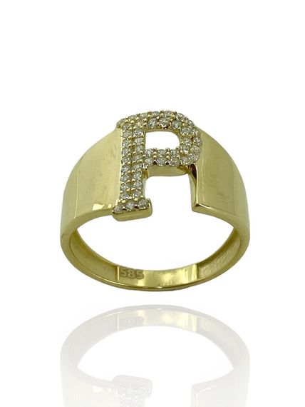 Кольцо из 14-каратного золота с буквой P, высокое качество, модный дизайн, с цирконами, цвет желтого золота, размер 10-24 - фото 1