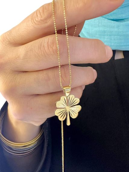 Кулон з 14-каратного золота без каменів з чотирилистиковим конем, 50 см, сертифікований, вага 3.75 г