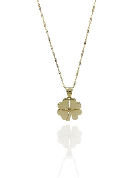 Trend Stoneless Gold Clover Necklace 14 Carat 45 cm Chain - photo 2