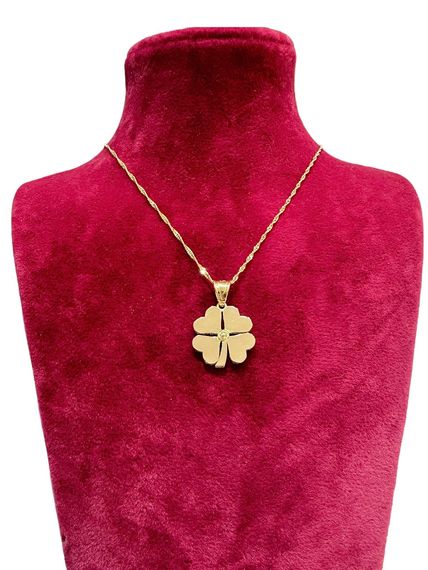 Trend Stoneless Gold Clover Necklace 14 Carat 45 cm Chain - photo 3