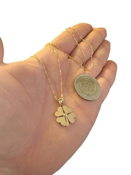 Trend Stoneless Gold Clover Necklace 14 Carat 45 cm Chain - photo 4