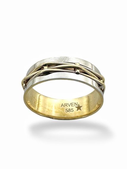 سلة خوص بدون حجر محبوكة إنتاج يدوي تصميم خاص خاتم زفاف من الذهب عيار 14 قيراط - صورة 1