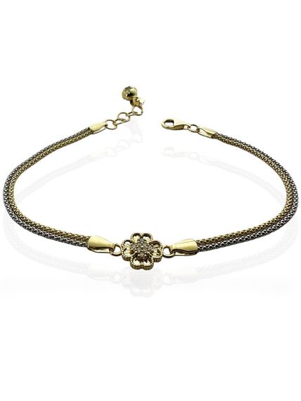 Yonca İki Renk Pop Corn Zincir Üst Kalite 14 Ayar Altın Bileklik - صورة 3