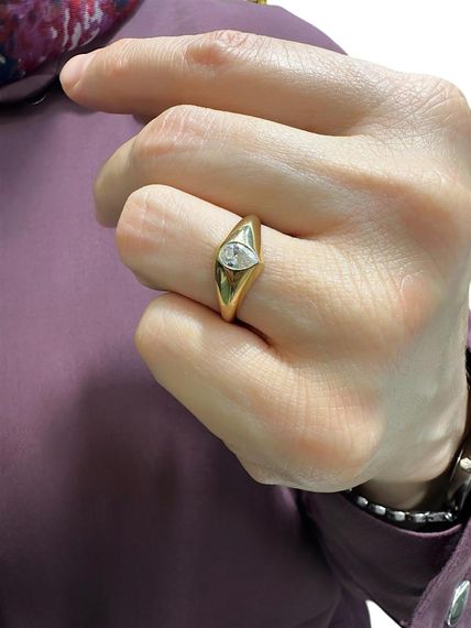 Damla Zirkon İtalyan Tek Taş Çok Şık 14 Ayar Altın Yüzük - fotoğraf 3