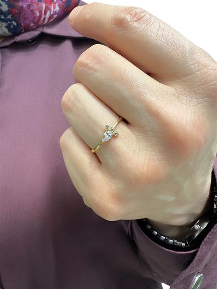 Pırlanta Montür Minik Markiz Taşlı Çok Şık 14 Ayar Altın Yüzük - صورة 3