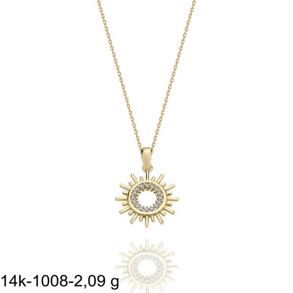 Özel Tasarım Minik Güneş Çok Şık 14 Ayar Altın Kolye - fotoğraf 2