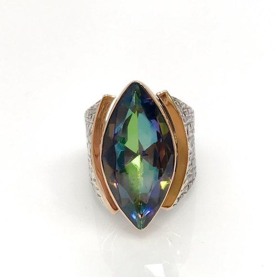 Срібний автентичний перстень з натуральним каменем містик топаз, ручна робота, 925 проба, 13 г, можливий вибір розміру - фото 3